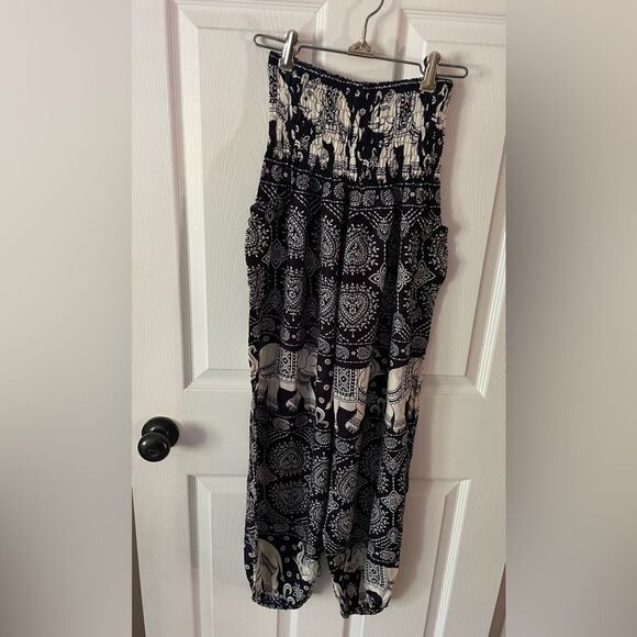 Women's Elephant Print Jogger Pants ~ palazzo for Women Navy / Cream - Picture 2 of 8
